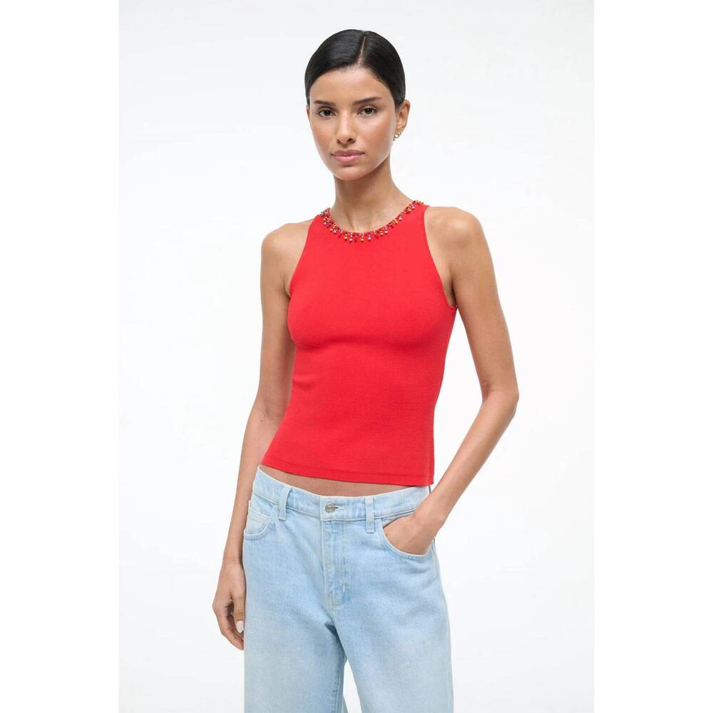 NEW STAUD reina knit tank top in red rose